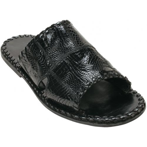 Belvedere "Palma" Black Genuine Alligator Patchwork Sandals